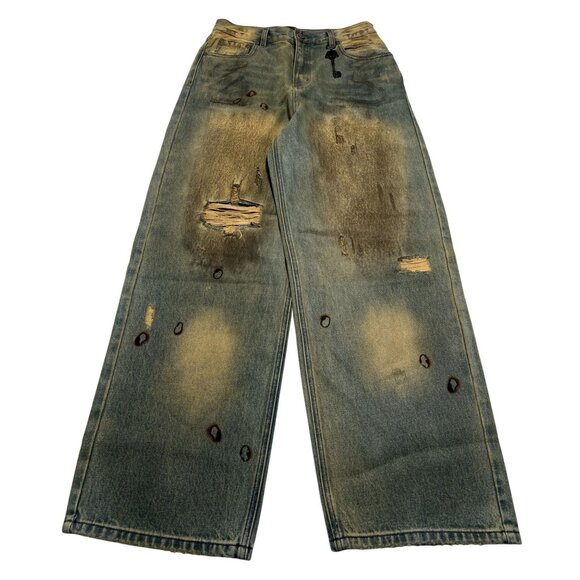 Birth of Royal Child Dirty-Washed Brushing Wax Baggy Denim in Blue - Picture 1 of 6